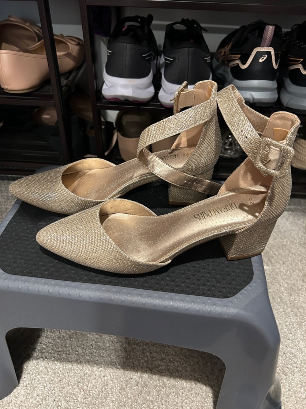 Dream Pairs Metallic Gold Ankle-Strap Block Heel Pumps